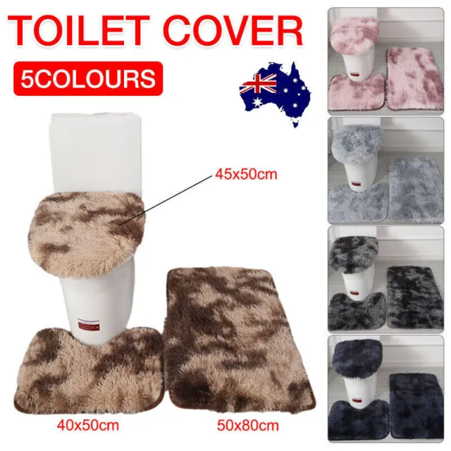 AntiSlip Washable 3pc Bathroom Mat Set Fluffy Toilet Cover Pedestal Rug Bath Mat