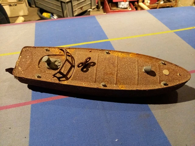 Jouet Mécanique Ancien JEP, Bateau En Tôle Typhon, Rouge, Manque La Clé, Occasion