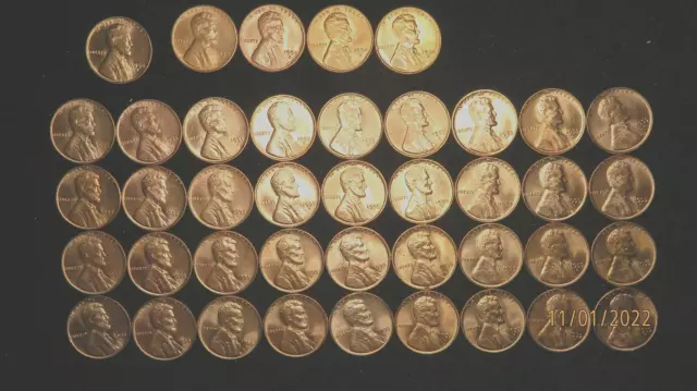 Forty-One(41) 1954D, 1954S and 1955D Lincoln Wheat V1 Bronze Resumed Pennies