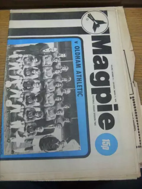 11/03/1978 Notts County v Oldham Athletic  (Newspaper Style, Folded, Nicks To Ed