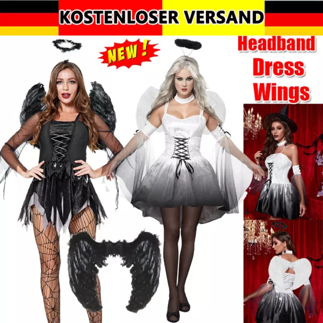 Damen Kostüm Sexy Engel Vampir Kleid Horror Halloween Fasching Karneval DE