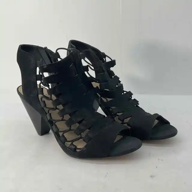 Vince Camuto Black Leather Strappy Gladiator Heeled Sandals Womens size 9.5