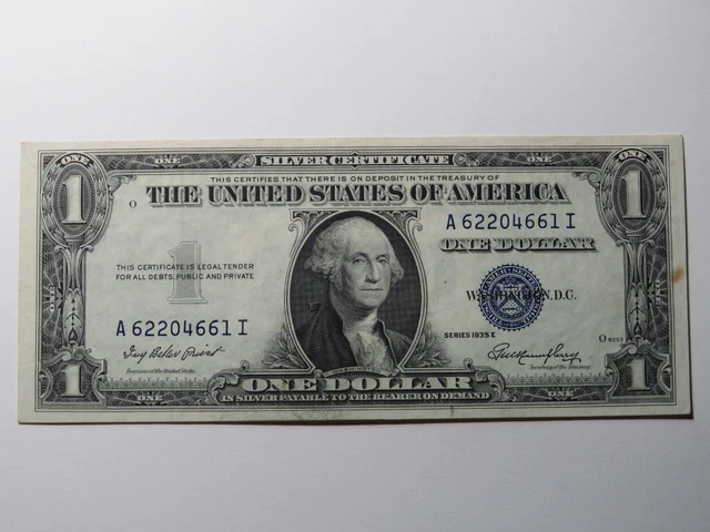 1935-E $1 Silver Certificate - One Dollar Blue Seal - A-I Block