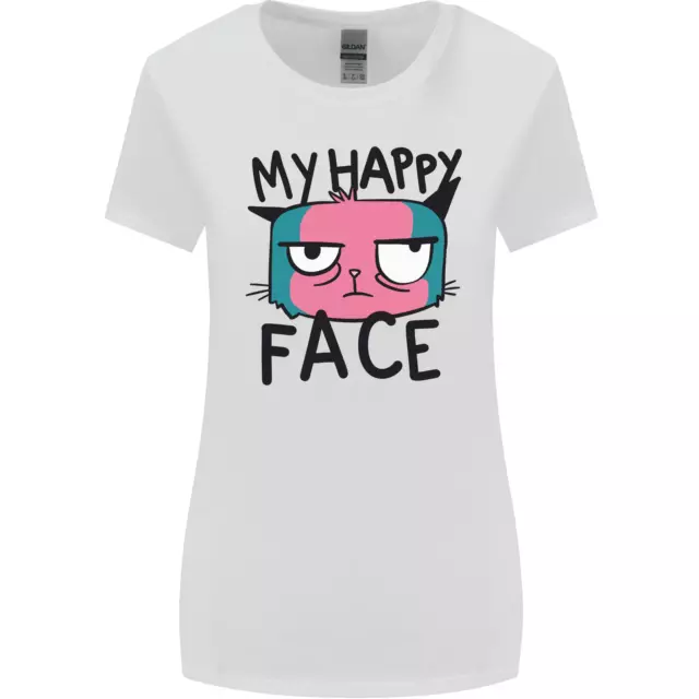 Cat My Happy Face Funny Grumpy Womens Wider Cut T-Shirt