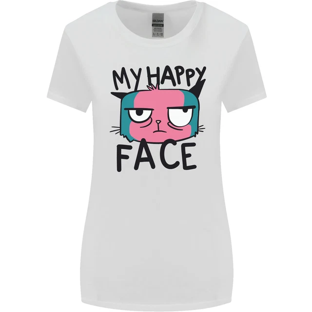 Cat My Happy Face Funny Grumpy Womens Wider Cut T-Shirt