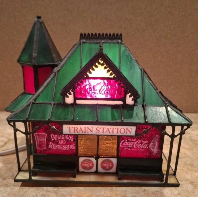 COCA-COLA TRAIN STATION Stained Glass Style Electric Lamp, Soda