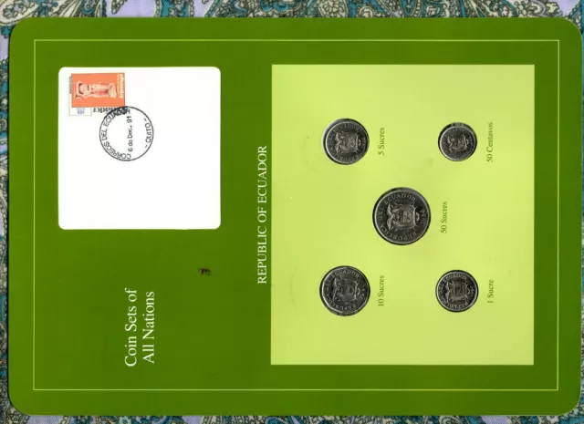 Coin Sets of All Nations Ecuador w/card 1988 but 10 Sucres 1991 1 Sucre 1990 UNC
