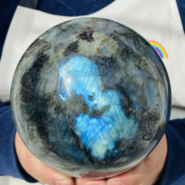 Natural labradorite moonstone ball rainbow quartz crystal sphere healing 3800g