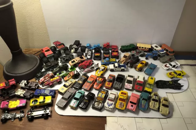 Large Lot Of 60 Diecast Cars + parts Hot Wheels Matchbox Vintage Modern 60s-80's