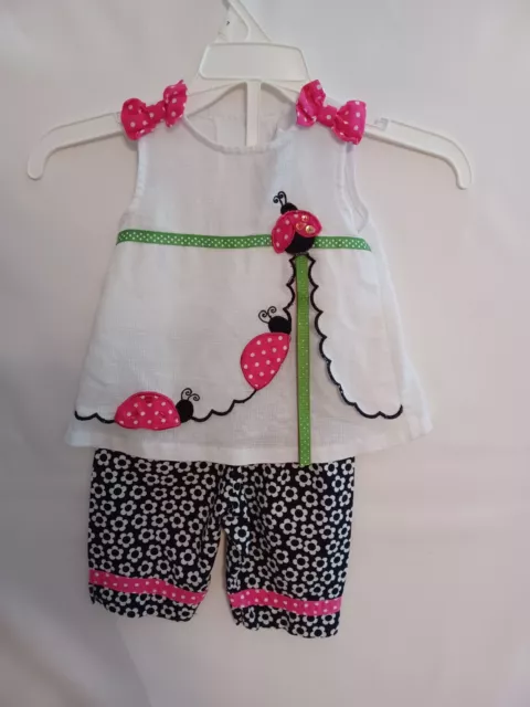 RARE EDITIONS Baby Girls 6M Ladybugs Top/Pants in Black/White/Pink Was $52