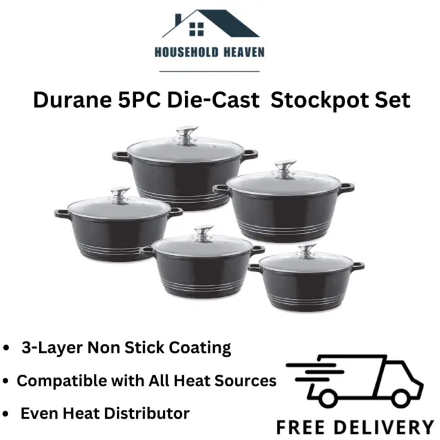 5PC Die Cast Non Stick Stockpot Cooking Pan Pot Set Cookware Induction Casserole