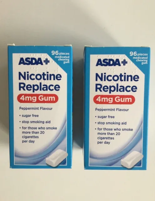 ASDA 4 mg Nikotin Ersatzkaugummi - 192 (2 Packungen mit 96) Pfefferminze Raucherentwöhnung