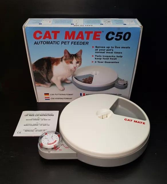 Alimentador Electrónico Automático Para Gatos Cat Mate C50 Sirve 5 Comidas Temporizador Analógico