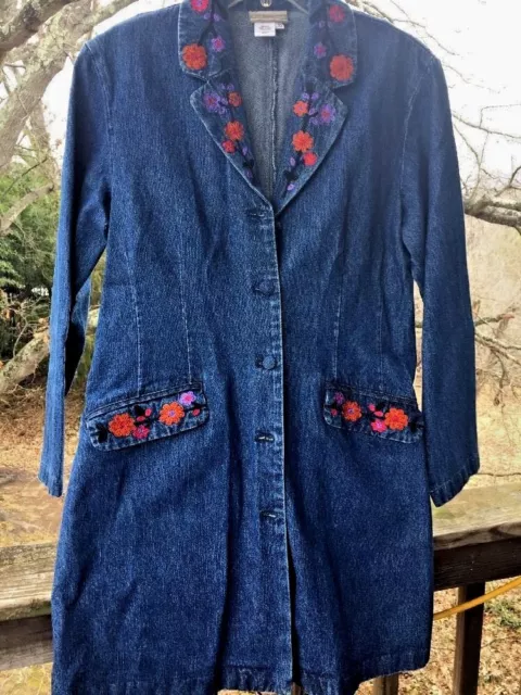 COLDWATER CREEK Elvis Presley Duster Floral Long Jeans JACKET COAT Womens Sz 10