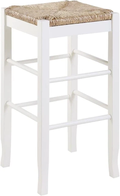 Boraam Square Rush Seat Bar Height Stool, 29-Inch, White