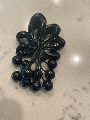 Vintage Bakelite 10 Black Berries Hanging From Carved Flower  Brooch/Pin Tested