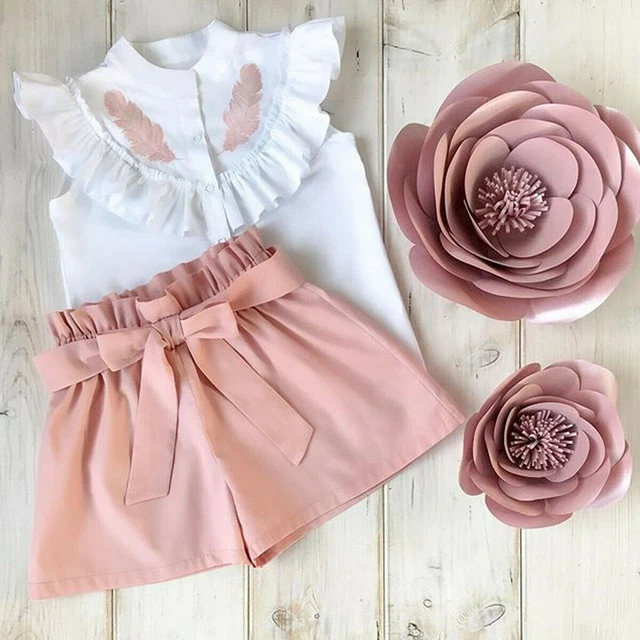 T-shirt bambina Regno Unito top + pantaloni corti abiti bambini set abiti estivi 3