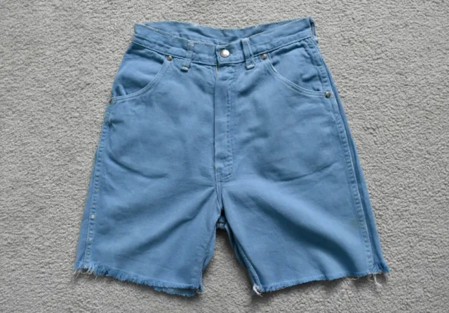 Pantaloncini jeans vintage anni '60 WRANGLER blu campana sfilacciati denim con cerniera W23/W24