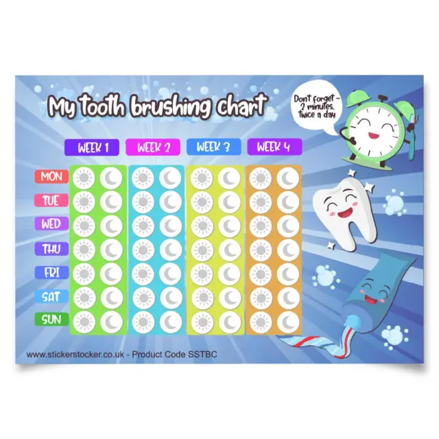 My Tooth Brushing Reward Chart  Pack of 30 cards Suitable for upto 12mm stickers