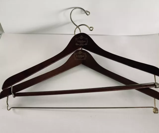 Lot of 2 Vntg Advertising Wooden Hangers -Littler. 1 Missing Wooden Pant Bar 3