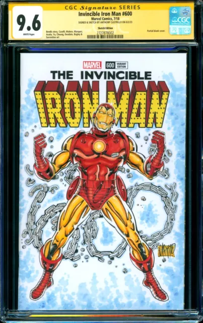 Iron Man #600 BLANK CGC SS 9.6 signed ORIGINAL IRON MAN SKETCH Anthony Castrillo