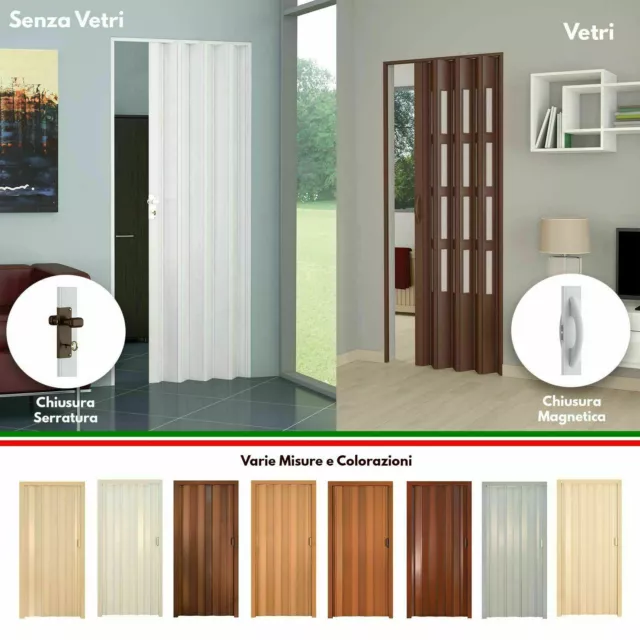 Porta a Soffietto in PVC Vari Colori con Vetri Maniglia Magnetica o Serratura