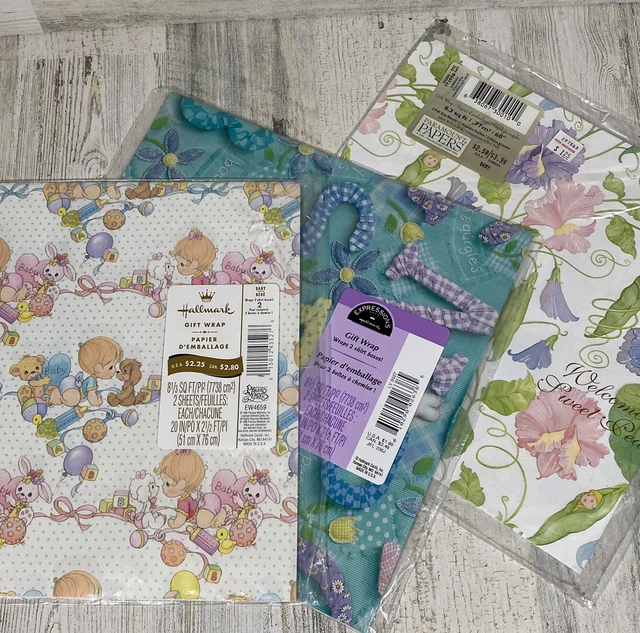 Vintage Precious Moments Hallmark Gift Wrapping Paper Lot of 3 Baby Shower NOS