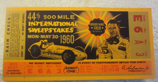 1960 Indy 500 Indianapolis 500 Ticket Stub auto car Race Racing VTG Nascar