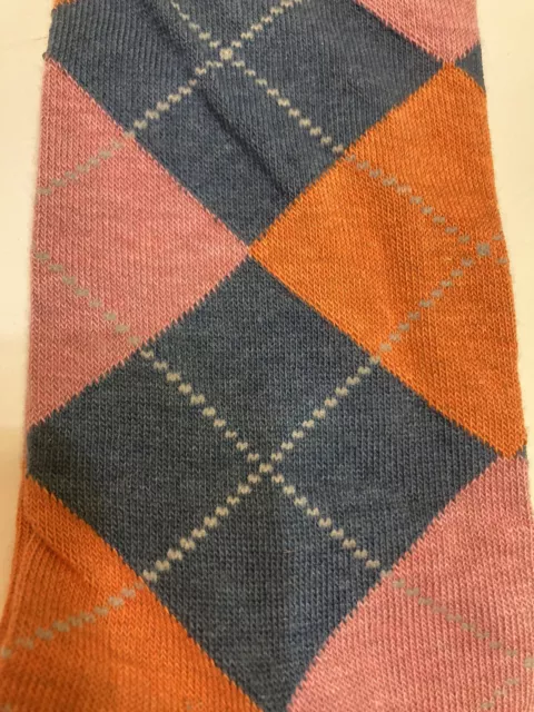 NWT BROOKS BROTHERS *salmon/blue/orange* Cotton Blend Men's Argyle DRESS Socks