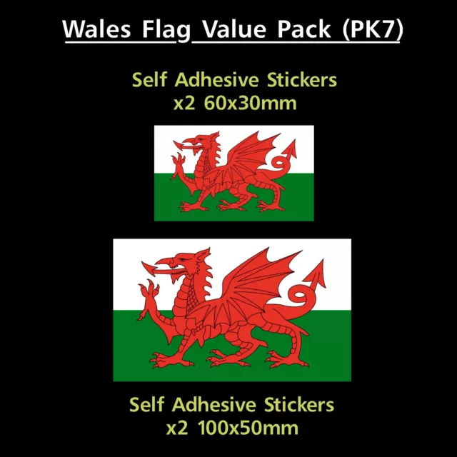 Wales / Welsh Flag Sticker Decals - Value Pack! - GB, Van, Car, Truck