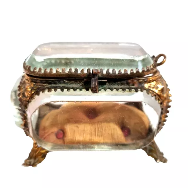 Jewelery beveled glass gilted brass box casket trinket antique fench 19 th C