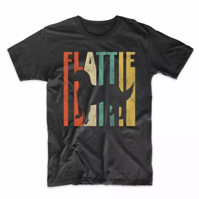 Retro 1970's Style Flattie Dog Flat-Coated Retriever Cracked Distressed T-Shirt