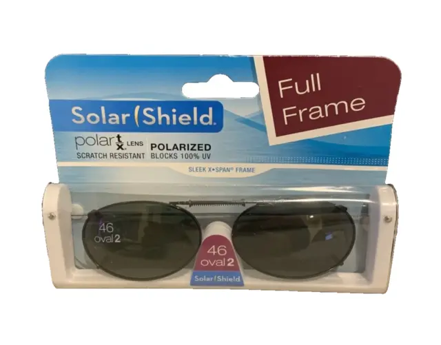 Solar Shield Polarized Clip On 46 oval 2 Black Full Frame Sunglasses NEW!!