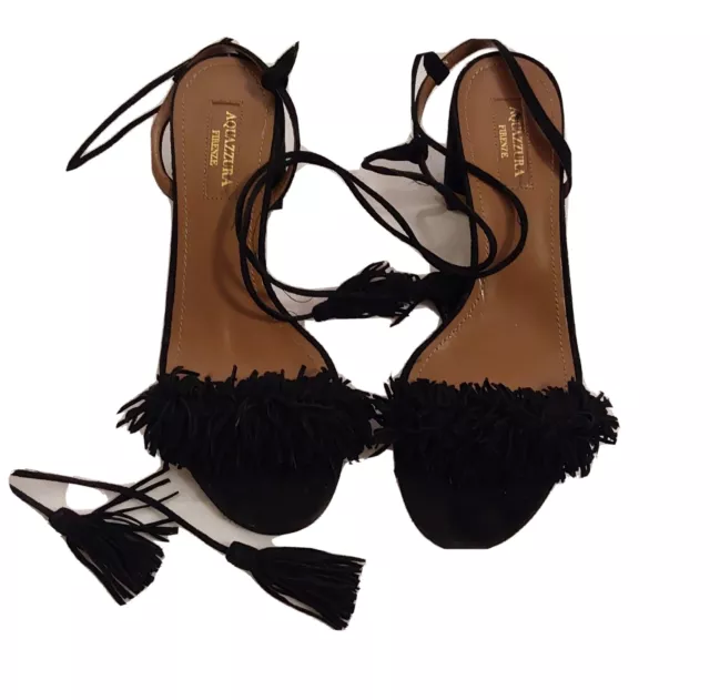 * Aquazzura Suede Sandals * Black * Fringe & Tassel Accents  Sz 5.5