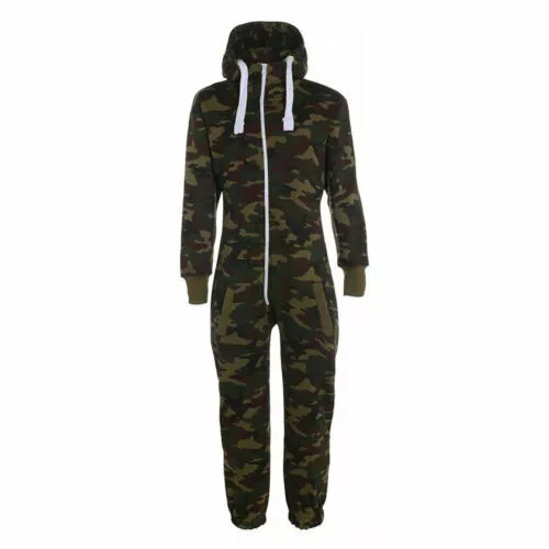 Kids Army Camo Print 1Onesie Hooded Jumpsuit All in One Boys Fleece Size 7-16yrs