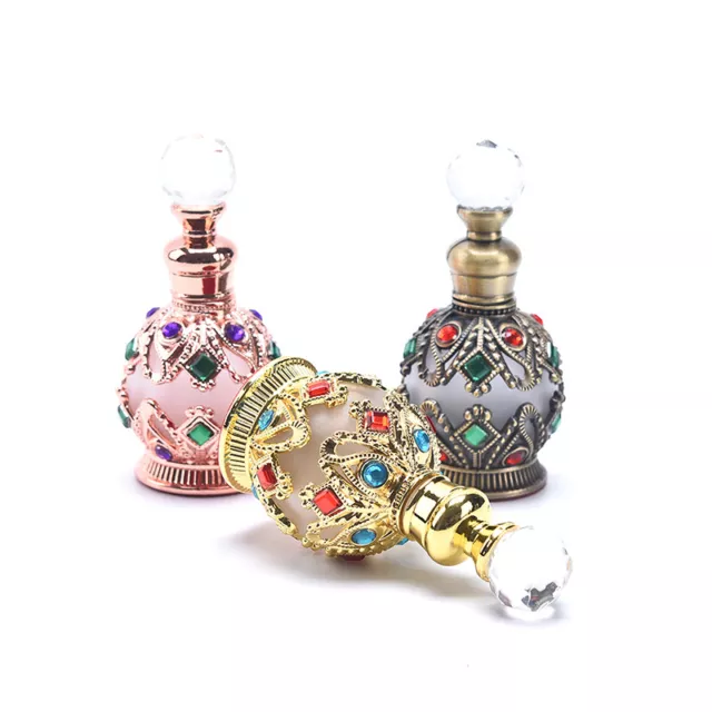 1* Vintage Metal Perfume Bottle Arabian Style Empty Refillable Bottle Contain-MF