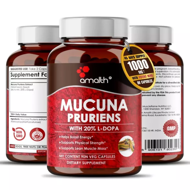 Estratto di Mucuna Pruriens Polvere 20% L-DOPA 10000 mg 90 Capsule -...