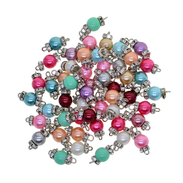 50 Stück bunte Glasperlen Perlen Charms mit Loop Draht und Rondelle Strass