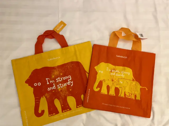 Sainsburys sturdy reusable shopper bag pair tote elephant orange set 2 thick uk