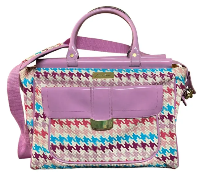Samantha Brown Womans CarryOn Travel & Toilet Bag Houndstooth Faux Leather Lilac