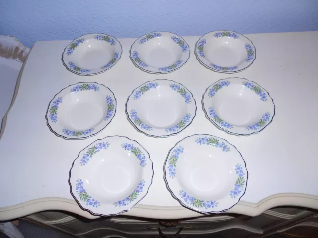 8 WS George Blue Flora Lido Scalloped Silver Trim 5 1/2" Dessert Bowls USA #196A