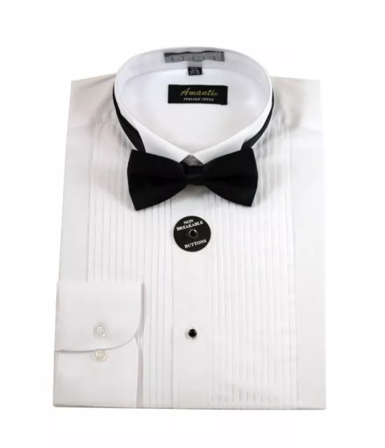 Mens Wing Tip White Tuxedo Shirt Modern Fit Wrinkle-Free Cotton Blend Amanti