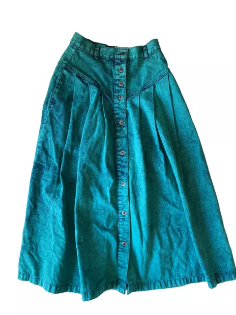 Vintage Sundance Skirt 5/6 Western 80s Turquoise Acid Wash Denim Prairie