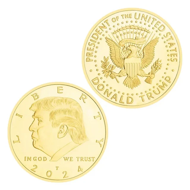 45th US President Donald J. Trump 2024 Placcato Oro Commemorativa Moneta Nuovo