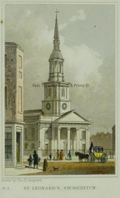 c1831 London SHOREDITCH - ST. LEONARD'S CHURCH Original Print by Thomas Shepherd