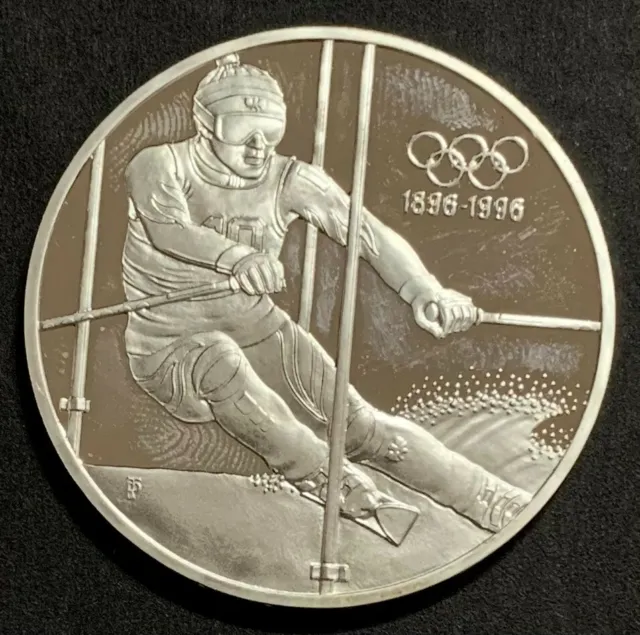 1995 Austria 200 Shillings Olympic Movement The Slalom Skier Silver Proof Coin