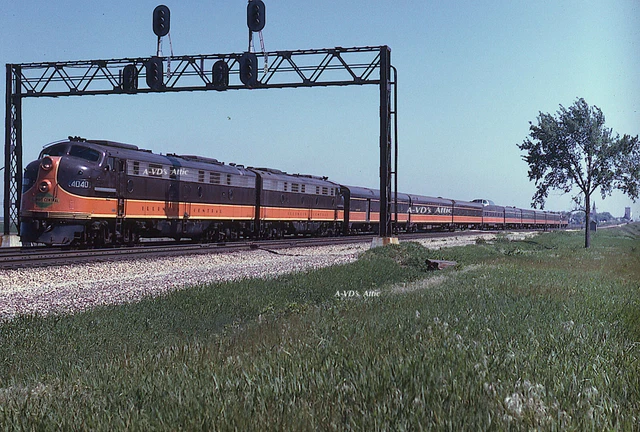 Orig slide IC Illinois Central EMD E9A  4040 City of Miami Mansfiled IL no date