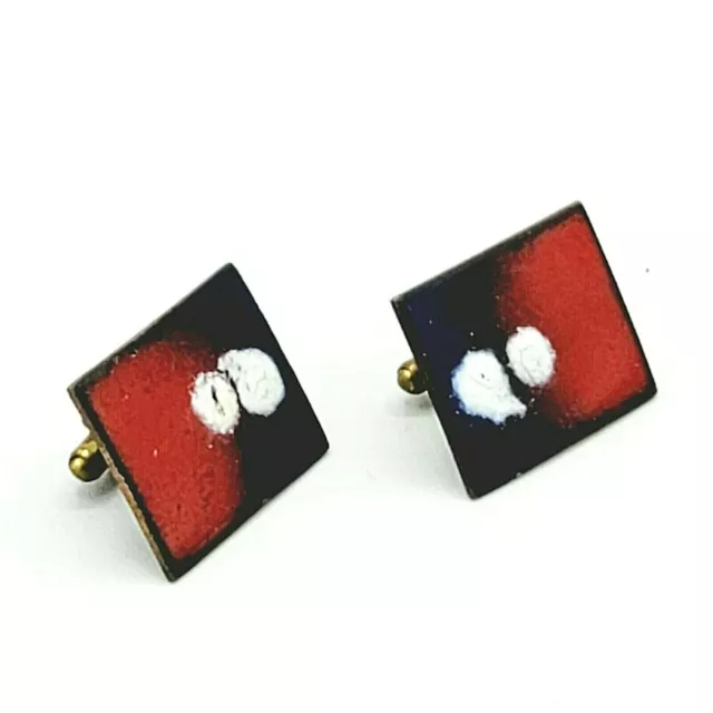 Vintage Copper Enamel Mid Century Cufflinks Modernist Abstract Red Blue White