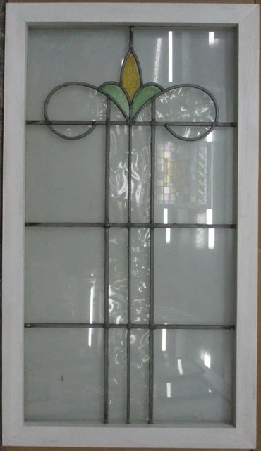 LARGE OLD ENGLISH LEADED STAINED GLASS WINDOW Nice Abstract Floral 22.25" x 39"