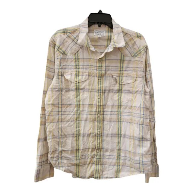Lucky Brand Mens Santa Fe Western Pearl Snap Plaid Long Sleeve Shirt Size L